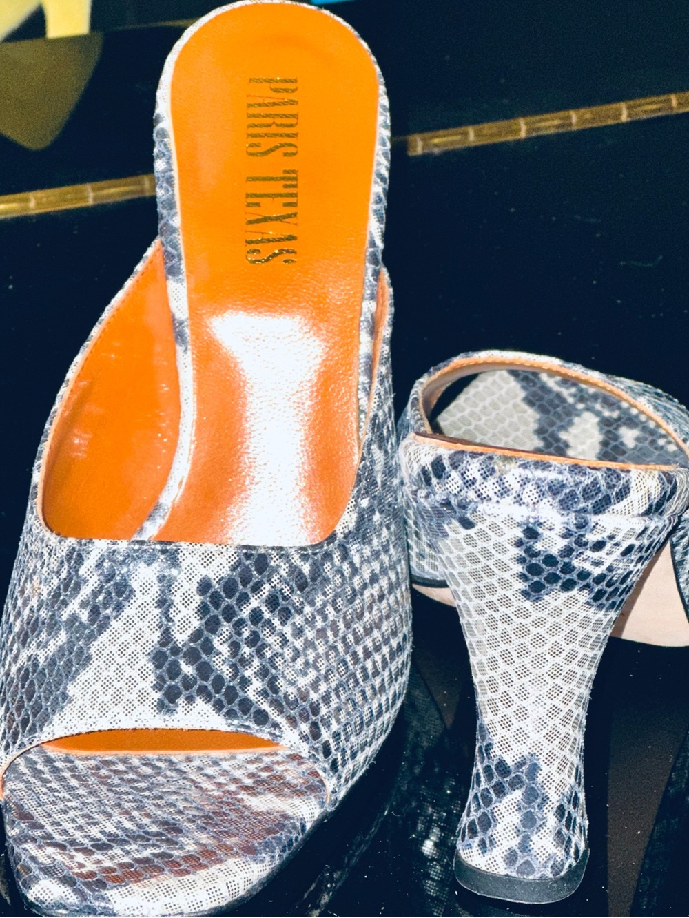 Paris Texas Snake-Print Open-Toe Mule